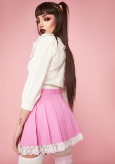 cuz you're one in a million. This pleated skirt has a mid waist fit, a delicate floral lace trim, and a side button zip closure. Feminine Lace Mini Skirt, Pink Feminine Skirt With Lace Trim, Feminine Pink Skirt With Lace Trim, Feminine Pleated Mini Skirt, Pink Cotton Skirt With Lace Trim, Pink Lace Trim Mini Skirt, Pink Mini Skirt With Lace Trim, Flirty Mini Skirt With Lace Trim, Feminine Mini Skirt With Lace Trim