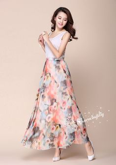 Pink Flowers Chiffon Skirt Long Maxi Sundress Beachdress Holiday Dress Women Summer Pleat Dress Beach Skirt Plus Size Dresses YM019 Detail Info: ❤ Color: as picture More color choice: https://www.etsy.com/listing/213656440/chiffon-dress-color-card?ref=shop_home_feat_1 ❤ Material: Chiffon Waist 60-100cm, Please choose the length according to your height! ❤ Care: machine wash cold and gentle, tumble low, line to dry; recommend laundry bag, it will help you to own a piece as new in a long run ❤ Not Flowy Chiffon Dress For Spring Vacation, Chic Summer A-line Maxi Skirt, Bohemian Chiffon Dress For Spring, Multicolor Chiffon Maxi Dress For Garden Party, Summer Floral Print Chiffon Dress, Summer Chiffon Dress For Garden Party, Bohemian Flowy Chiffon Dress For Spring, Spring Bohemian Maxi Chiffon Dress, Spring Beach Chiffon Sundress