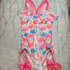 Nwt Kate Mack Children’s One Piece Swimsuit. Lined. Sz 3t Adorableadorableadorable Bright Colors! Fringy Straps! Pretty Straps On Back. Flamingos Pink Flamingo Print Swimwear For Vacation, Playful Pink Swimwear For Playwear, Pink Flamingo Print Swimwear For Poolside, Pink Flamingo Print Swimwear For Spring, Pink Playful Stretch Swimwear, Playful Pink Stretch Swimwear, Flamingo Print Fitted Swimwear, Fitted Flamingo Print Swimwear, Pink Flamingo Print Swimwear For Beach