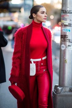 All Red Outfit, Red Jacket Leather, Red Era, Red Outfits, Woman In Red, Taylor Red, Monochrome Outfit, Popsugar Fashion, Fashionable Outfits