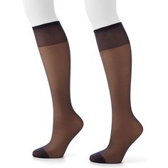 Hanes Silk Reflections women's knee highs are the legwear solution for long skirts or pants with features such as a silky sheer leg with wide, comfortable band and a reinforced toe that pampers you with incredible fit, feel, and wearability with basic styles to the more upscale! 2-pack Reinforced toe Silky sheer design FIT & SIZING Wide top band Knee-high styling One size fits most FABRIC & CARE Nylon, spandex Hand wash Color: Blue. Gender: female. Age Group: adult. Pattern: Solid. Fitted Mid-calf Stockings, Fitted Mid-calf Legwear, Stretch Legwear For Formal Occasions, Solid Mid-calf Stretch Hosiery, Mid-calf Solid Color Stretch Hosiery, Elegant Stretch Mid-calf Legwear, Sheer Stretch Knee-high Legwear, Elegant Full-length Solid Color Stockings, Elegant Full-length Solid Stockings