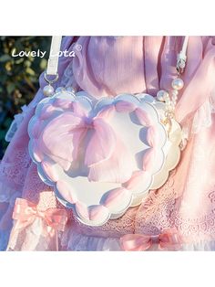 Wave Trim Heart Shaped Bowknot Decorated Pearl Chain Sweet Bag Room Anime, Cottagecore Bag, Summer Outfit Accessories, Girls Things, Heart Shaped Bag, Kawaii Bag, Kawaii Bags, Plush Bags, Bow Bag