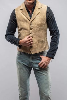 Trapp Notch Collared Vest In Vintage Grey - AXEL'S Luxury Vintage Brown Vest, Fitted Tweed Vintage Vest, Tailored Single-breasted Brown Vest, Luxury Single-breasted Men's Vest, Vintage Tailored Single-breasted Vest, Collar Vest, Travel Jacket, Ribbed Shirt, Mac Jeans