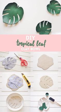 diy tropical leaf clay bowl craft for kids to make with paper plates and scissors