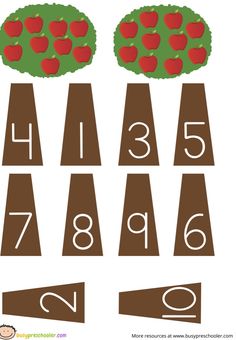 an apple tree with numbers and apples on it, cut out to make the number