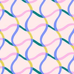 an abstract pattern with wavy lines in blue, pink and yellow