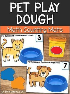 a poster showing the steps to make a pet play dough math counting mats for kids