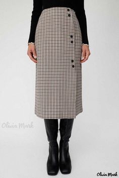 Olivia Mark - Stylish and Elegant High-Waisted Pencil Skirt in Classic Checkered Pattern for Women Large Skirt, Satin Bridal Gowns, Bodycon Midi Skirt, Plaid Pencil Skirt, High Waisted Pencil Skirt, Skirt For Women, Bubble Sleeve, Body Con Skirt, Bodycon Midi