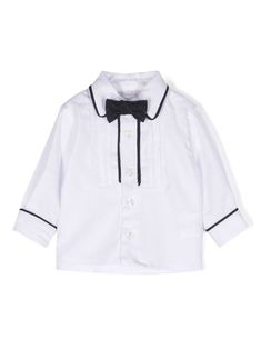 black/white cotton pleat detailing bow detailing torchon piping detail rounded collar front button fastening shirt sleeves straight hem Shirt White, Round Collar, Shirt Sleeves, White Cotton, Piping, Boy Outfits, Two Tone, Top Shirt