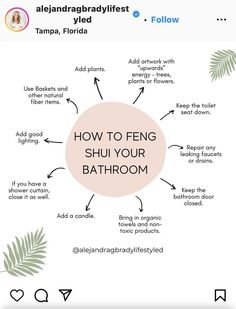 a diagram with the words how to feng shu your bathroom on it and an image of