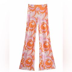 This Is Made Of Polyester. This Pants Features Full Length, Flare Pants Style, High Waist Type, Elastic Waist. Matching Shirt Also Listed. Respectable Offers Considered. Multicolor Flare Summer Pants, Multicolor Flare Pants For Summer, Trendy Flare Pants For Loungewear, Pink Floral Print Summer Pants, Pink Floral Print Pants For Summer, Summer Floral Print Pink Pants, Pink Spring Loungewear Pants, Trendy Full Length Summer Pants, Trendy Full-length Summer Pants