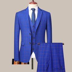 Upgrade your wardrobe with the 3-Piece Men’s Plaid Suit from Guocali in blue plaid business style. This plaid suit offers a modern twist on classic professionalism. Features: Three-Piece Ensemble: Comes with a jacket, vest, and pants for a coordinated look. Luxurious Materials: Made from premium fabrics for enhanced comfort and durability. Plaid Pattern: Adds a touch of style to the business suit. Slim Fit Design: Provides a contemporary, tailored silhouette. Versatile Use: Perfect for business Prom Suit For Guys, Royal Blue Prom Suits, Blue Prom Suits For Guys, Plaid Wedding Dress, Blue Prom Suit, Suits For Guys, Casual Groomsmen, Blue Plaid Suit, Groomsmen Dress