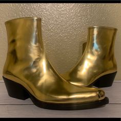 Nwot Calvin Klein Size 7 Gold 205w39nyc Ankle Boots. See Pictures For Actual Condition, Come From A Smoke Free Home. Approximately 8” Tall. Note: Small Scratch, See Last Picture For Details. Golden Boots, Calvin Klein Shoes, Womens Calvin Klein, High Boots, Knee High Boots, Knee High, Bootie Boots, Calvin Klein, Ankle Boots