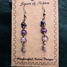 Purple Hue Stone Beads And Clear Crystals Make These Handmade Earrings One Of A Kind!! A Full 2 Inches In Length These Are Perfect For Both Casual Or Dress Up. Cute Dangle Earrings, Kite Earrings, Nature Purple, Baublebar Earrings, Arrow Earrings, Cameo Earrings, Silver Flower Earrings, Western Earrings, Nature Earrings