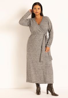 Plus Size Winter Dress, Women's Work Outfits, Sweater Wrap Dress, Plus Size Workwear, Sleeveless Trench, Plus Size Dresses For Women, Wrap Sweater Dress, Sweater Wrap, Plus Size Winter