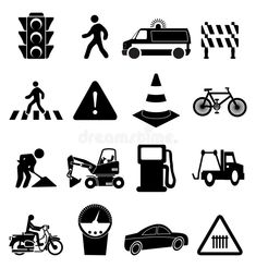 black and white traffic icons set stock photo - image 3497842