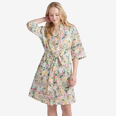 Rifle Paper Co. Printed Voile Women's Kimono Robe | The Company Store Green Garden Party, Bohemian Cotton Robe With Floral Print, Festive Multicolor Floral Kimono, Festive Multicolor Floral Print Kimono, Spring Multicolor Printed Robe, Multicolor Cotton Robe With Floral Print, Medallion Print, The Company Store, Womens Kimono