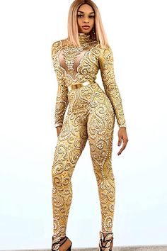 Anything You Want Gold Diamante Bodysuit(Rhinestones)(Ready to Ship) - AMEKANA.COM Fitted Embellished Evening Bodysuit, Gold Stretch Jumpsuit For Night Out, Elegant Embellished Fitted Bodysuit, Gold Stretch Jumpsuits And Rompers For Party, Gold Fitted Jumpsuits And Rompers For Party Season, Fitted Gold Jumpsuits And Rompers For Party Season, Gold Fitted Jumpsuit For Party Season, Fitted Gold Jumpsuit For Party Season, Elegant Fitted Party Bodysuit