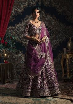 Rachit Khanna Turquoise | Purple Gulaab Lehenga Set | INDIASPOPUP.COM Royal Purple Lehenga, Purple Indian Wedding Dress, Purple Lehenga Bridal, Purple Indian Dress, Purple Bridal Lehenga, Rachit Khanna, Purple Indian Wedding, Indian Ceremony, Purple Lehenga