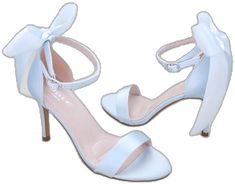 Wedding Ankle Strap Sandals With Satin Bow, Wedding Heels With Satin Bow, Wedding Heels With Satin Bow Open Heel, Wedding Heels With Satin Bow And Open Heel, Wedding Sandals With Satin Bow And Open Heel, High Heel Sandals With Satin Bow For Wedding, Elegant Open Toe Wedding Shoes With Satin Bow, Elegant Wedding Shoes With Satin Bow For Bridal Shower, Elegant Wedding Sandals With Satin Bow