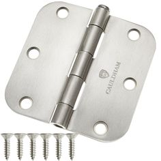 a pair of stainless steel door hinges with screws