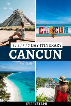 a collage of photos with the words cancun in different languages and pictures