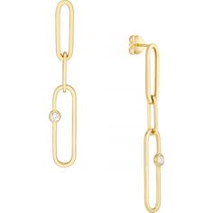 Olas d'Oro Earrings - 14K Yellow Gold Diamond Paper Clip Dangle Earrings Elegant Earrings With Timeless Design, Formal Fine Jewelry Diamond Earrings With Timeless Design, Luxury Formal Earrings With Timeless Design, Timeless Fine Jewelry Diamond Earrings For Formal Occasions, Elegant Yellow Gold Diamond Earrings For Evening, Luxury Timeless Design Earrings For Formal Occasions, Formal Timeless Diamond Earrings, Elegant Earrings With Timeless Design As Gift, Elegant Diamond Earrings With Timeless Design