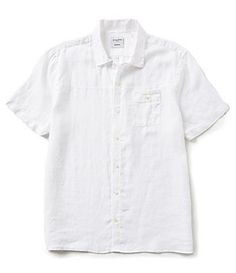 Murano Baird McNutt Short-Sleeve Solid Linen Shirt-Used Summer Shirt With Button Cuffs And Casual Collar, Relaxed Fit Collar Top With Button Closure, Fall Short Sleeve Shirt With Button Cuffs, White Short Sleeve Shirt With Button Cuffs, Classic Tops With Casual Collar And Buttons, Classic Tops With Buttons And Casual Collar, Spring Shirt With Button Closure And Casual Collar, Fall Short Sleeve Shirt With Button Closure, Classic Short Sleeve Shirt With Spread Collar For Spring