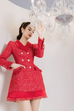 Ladylike Dress, Tweed Mini Dress, Mean Blvd, Classy Dress Outfits, Couture Details, Dress Crafts, Tweed Dress, Red Mini Dress, Boutique Dresses