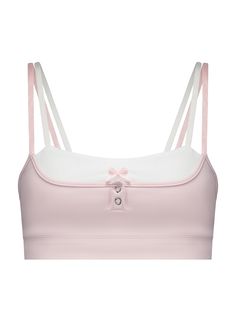 NOW BACK IN STOCK! The Sugar Snap is a light support double layered sports bra that features two functional snap buttons which can be worn open or closed. Leave the buttons open to reveal the precious satin bow on the under layer or snap the buttons closed to hide it. Both ways are so cute and showcase the layered look. The double layer provides added support along with an elastic under band, and totally adjustable straps. Make it a matching set with the Star Princess Leggings. • Double layered Coquette Bras, Star Princess, Frosting Colors, Pink Frosting, Pink Pilates, Icing Colors, Cute Bras, Future Trends, Fun Cute