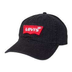 The Men's Baseball Hat from Levi's is the ultimate versatile accessory. Featuring the iconic Levi's red batwing logo and traditional curved brim, this hat is perfect for laid-back days or active outings. Classic design details include a six-panel construction and an adjustable strap to ensure a comfortable and secure fit. Pair with your jeans and a t-shirt or athleisure for effortless casual style. Classic Dad Hat With Logo And Curved Bill, Adjustable Black Hats With Logo, Classic Hat With Logo Patch For Baseball Season, Casual Snapback Hat With Logo, Casual Baseball Cap With Logo And Flat Bill, Casual Trucker Hat With Logo And Curved Brim, Black Hat With Logo And Curved Brim, Classic Dad Hat With Logo For Streetwear, Casual Hats With Logo For Baseball Season