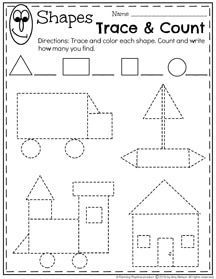 shape and count worksheet for children to practice shapes, numbers and letters in