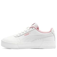 (Big Kid) PUMA Carina 'White' 370677-02 (SNKR/Retro/Skate/Low Top/Big Kid/Classic) Puma Carina, Big Kid, Keds, Big Kids, Low Top, Pink White, Sneakers, White