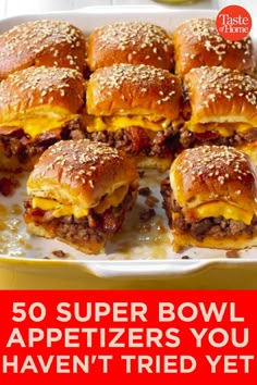 the new year's eve menu with sliders in a casserole dish