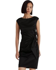 LAUREN Ralph Lauren Tie-Waist Charmeuse Cocktail Dress | Zappos.com Elegant Fitted Mini Dress With Boat Neck, Fitted Boat Neck Mini Dress For Formal Occasions, Silk Knee-length Dress With Pleated Waist, Black Boat Neck Dress For Spring, Classic Boat Neck Cocktail Dress, Classic Cocktail Dress With Boat Neck, Fitted Mini Dress With Boat Neck For Spring, Formal Fitted Boat Neck Dress, Chic Formal Boat Neck Dress