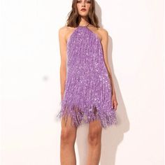 Halter Fringe/Sparkly Purple Dress From Shein! Never Worn! Size M. Purple Dress Quince, Fitted Lavender Sequined Dress, Fitted Lavender Dress For Party, Fitted Lavender Party Dress, Lavender Mini Dress For Prom, Summer Purple Sequin Dress For Night Out, Purple Sequin Dress For Summer, Spring Purple Sequin Dress For Night Out, Purple Sequin Dress For Summer Night Out