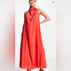 This Dress Is Always Sold Out! I Accidentally Bought The Wrong Size And Forgot To Return It. Its So Cute On. I Purchased It For $79 But The Price Has Gone Up To $95. Red High Neck Dress For Date Night, Red High Neck Summer Dress, Red High Neck Dress For Summer, High Neck Red Midi Dress For Spring, I Accidentally, Asos Dress, Asos Dresses, So Cute, High Neck