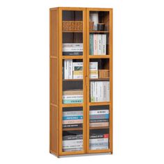 a tall wooden bookcase filled with lots of books