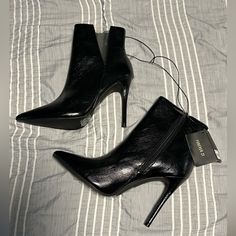 Brand New With Tags. Never Worn. Black Ankle Booties -Black Leather -Clear Detail On The Sides -Inside Zipper -Stiletto Heel -Pointed Toe *No Box* Trendy Boots With 4-inch Heel For Night Out, Trendy High Heel Boots For Night Out, Trendy High Heeled Boots For Night Out, Trendy Pointed Toe Heeled Boots For Night Out, Trendy Ankle Boot Heeled Boots For Night Out, Trendy Heeled Ankle Boots For Night Out, Sleek Heels For Night Out In Winter, Trendy Ankle-high Heeled Boots For Night Out, Sleek Party Heels For Fall