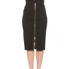 Add An Eye-Catching Statement To Your Off-Duty Look With This Curve-Skimming Pencil Skirt That Is Crafted From Soft And Stretchy Knit And Styled With A Front Exposed Zipper. 29.5" Length (Size S) Elastic Banded Waist Front Zipper Closure 50% Viscose, 30% Polyamide, 20% Polyester Black High-waist Skirt With Side Zipper, High Waist Black Skirt With Side Zipper, Chic Office Skirt With Zipper Closure, Elegant Fall Skirt With Zipper Closure, Elegant Knee-length Bottoms With Zipper Closure, Black Skirt With Zipper Closure For Work, Black Zipper Skirt For Work, Elegant Party Skirt With Zipper Closure, Elegant Office Skirt With Zipper Closure