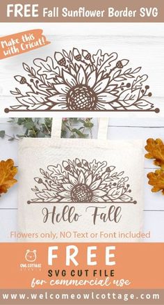 a tote bag with the words hello fall on it and an image of leaves