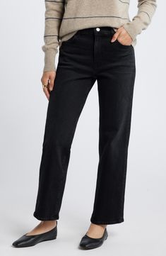 A dark wash adds subtle polish to these high-waist jeans cut from low-stretch denim so you easily through your day. Zip fly with button closure Five-pocket style 77% cotton, 22% lyocell, 1% spandex Machine wash, tumble dry Imported Chic Dark Wash Mid-rise Cropped Jeans, Chic Mid-rise Dark Wash Cropped Jeans, Modern High Rise Black Jeans, Dark Wash Mid-rise Cropped Jeans For Fall, Dark Wash Straight Leg Cropped Jeans For Fall, Mid-rise Dark Wash Cropped Jeans For Fall, Dark Wash Straight Cropped Jeans For Fall, Classic High Waist Dark Wash Flare Jeans, Straight Fit High-waist Jeans For Fall