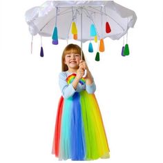 Care Instructions Hand Wash Material Polyester Warning Keep Away From Fire Gender F Includes Dress & Umbrella Rainbow Kids Costume, Toddler Rainbow Costume, Ray Of Sunshine Costume, Rainbow Costume Kids, Thunderstorm Costume, Rainbow Costume Diy, Rain Cloud Costume, Rainbow Halloween Costume, Weather Costumes