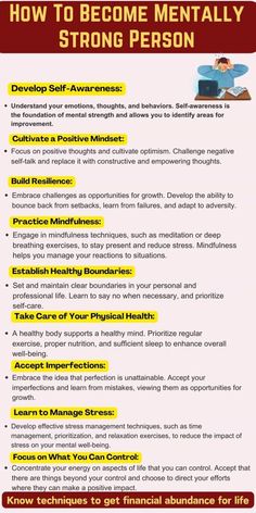 Cultivate resilience, develop a positive mindset, and embrace challenges as opportunities for growth. From mindfulness practices to setting realistic goals, explore strategies to boost emotional well-being. Discover the power of self-awareness, coping mechanisms, and building a strong support system. Uncover the secrets to becoming mentally strong, resilient, and better equipped to navigate life's twists and turns. 🌟💪 #MentalStrength #Resilience #PositiveMindset #SelfImprovement #Empowerment" How To Become Strong Mentally, How To Get Mentally Strong, Become Mentally Strong, Strong Mindset, Good Leadership Skills, Mindfulness Practices, Self Help Skills, Realistic Goals, Relationship Lessons