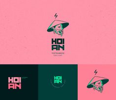 the logo for hoi an vietnamese bar and eatery is shown in three different colors