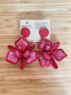 Handmade Orchid Earrings, Handmade Bohemian Flower Earrings For Vacation, Handmade Flower Earrings For Vacation, Handmade Pink Flower Earrings For Beach, Handwoven Pink Earrings For Gift, Pink Handwoven Earrings For Gift, Orchid Earrings, Barbie Collection, Orchid Flower