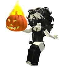 a cartoon character holding a pumpkin in one hand and a fireball in the other