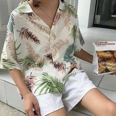 New Women Summer Casual Loose Half Sleeve Blouse Fashion Ladies Leaf Printed Tops Lapel Shirts Beach Holiday Tops Printed Chiffon Tops, Half Sleeve Shirt, Y2k Aesthetic Fashion, Women Summer Casual, Hawaii Style, Rainbow Outfit, Half Sleeve Shirts, 90's Fashion, Half Sleeve Blouse