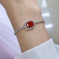 Brand New Women's Square Ruby & Diamond Tennis Bracelet 14k White Gold Plated Sterling Silver Genuine 2ct Lab Created Princess Cut Diamonds Natural 1ct Red Ruby Square Cut Gemstone Standard 7 Inch (Most Common Women's Size) Pendant Size .5" X .4" Retail Price $400 Buy With Confidence From A Trusted Seller With A 99%+ Feedback Rating! A0238 (Id-562) Luxury Red Diamond Bracelet For Formal Occasions, Red Luxury Diamond Bracelet, Luxury Red Diamond Bracelet, Red Diamond Bracelet Fine Jewelry, Red Diamond Bracelet In Fine Jewelry Style, Fine Jewelry Red Diamond Bracelet, Luxury Red Ruby Tennis Bracelet, Luxury Red Diamond Jubilee Bracelet, Red Diamond Bracelets Fine Jewelry