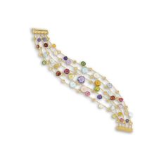 Marco Bicego Jewelry - 18K Yellow Gold & Mixed Stone Five Strand Graduated Bracelet | Manfredi Jewels Haute Jewelry, Marco Bicego, Multi Strand Bracelet, Gold Bracelets, Gold Engraving, The Paradise, Dream Jewelry, Bracelet Gold, Gemstone Bracelets